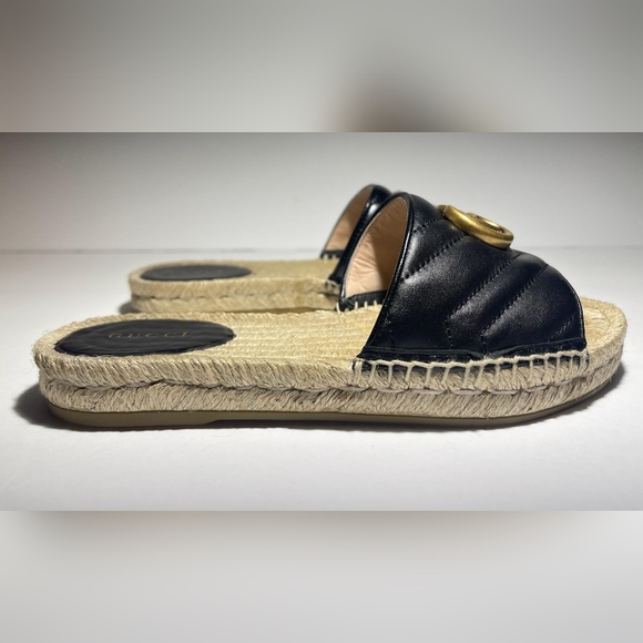GUCCI GG Women's Matelasse Leather Espadrille Slide Sandal Black Size 37/7 - Picture 9 of 10